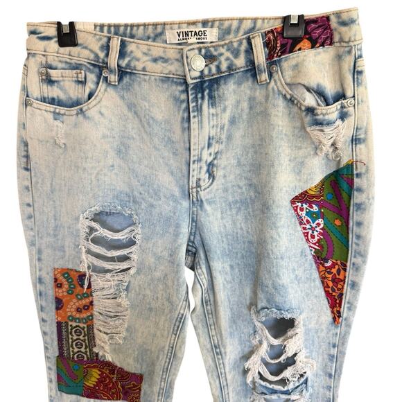 Almost Famous Vintage Jeans Size 13 Acid Wash Patch Distressed Destroyed Flare - Picture 2 of 10